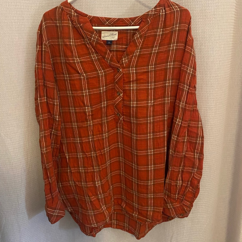 Orange plaid flannel tunic
